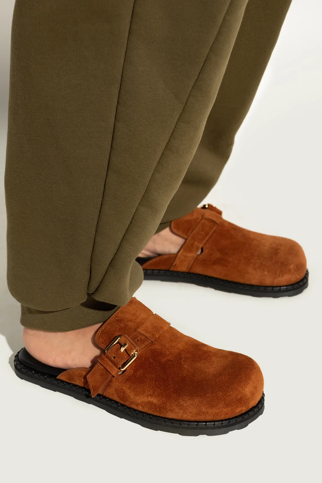 Buckle-Fastening Suede Mules