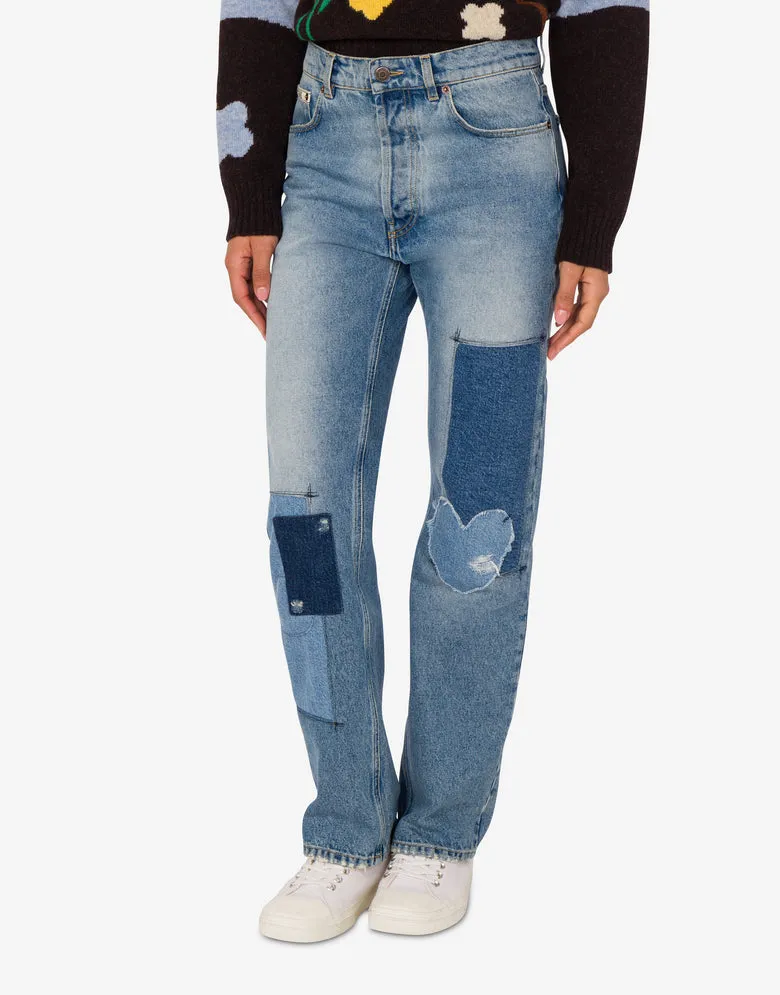 Patchwork Straight-Leg Jeans