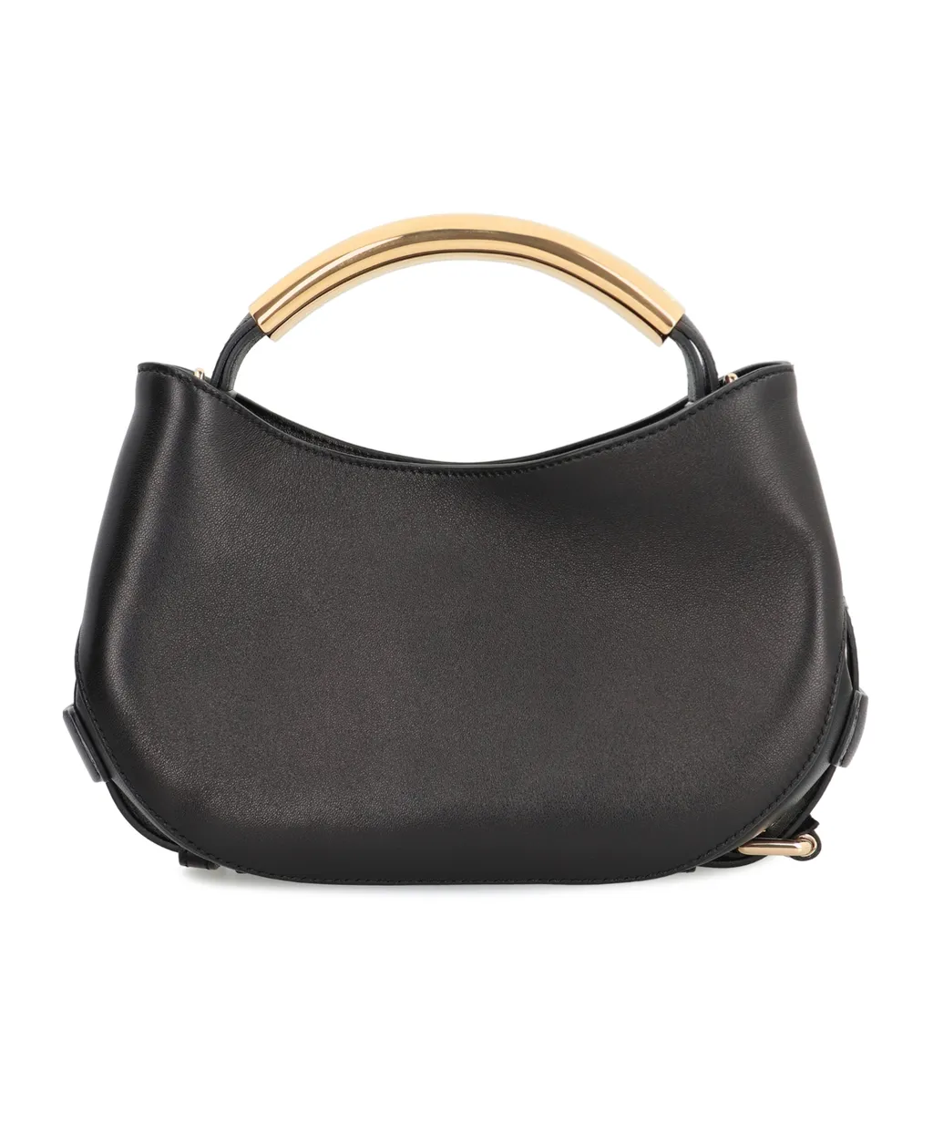 Curved-Handle Leather Tote Bag