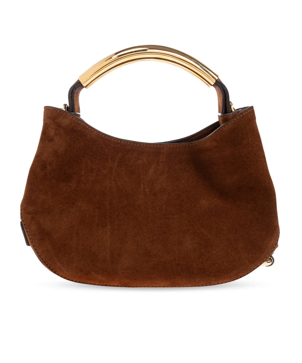 Curved-Handle Suede Tote Bag