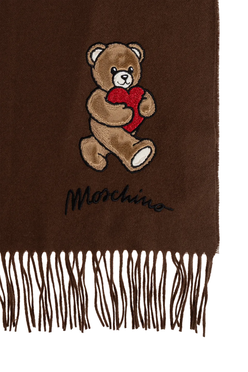 Teddy Heart-Appliqué Wool Scarf