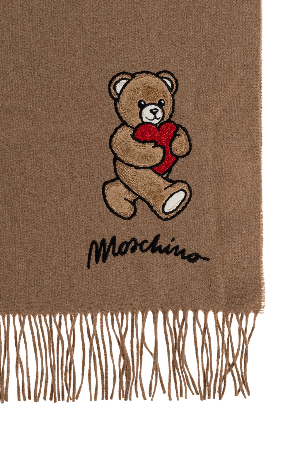 Teddy Heart-Embroidered Scarf