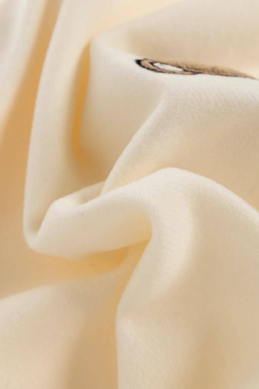 Teddy-Heart Embroidered Wool Scarf