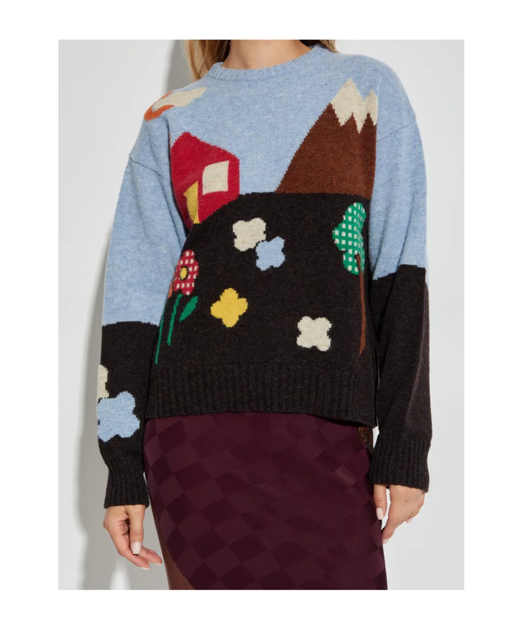 Landscape Print Wool Sweater