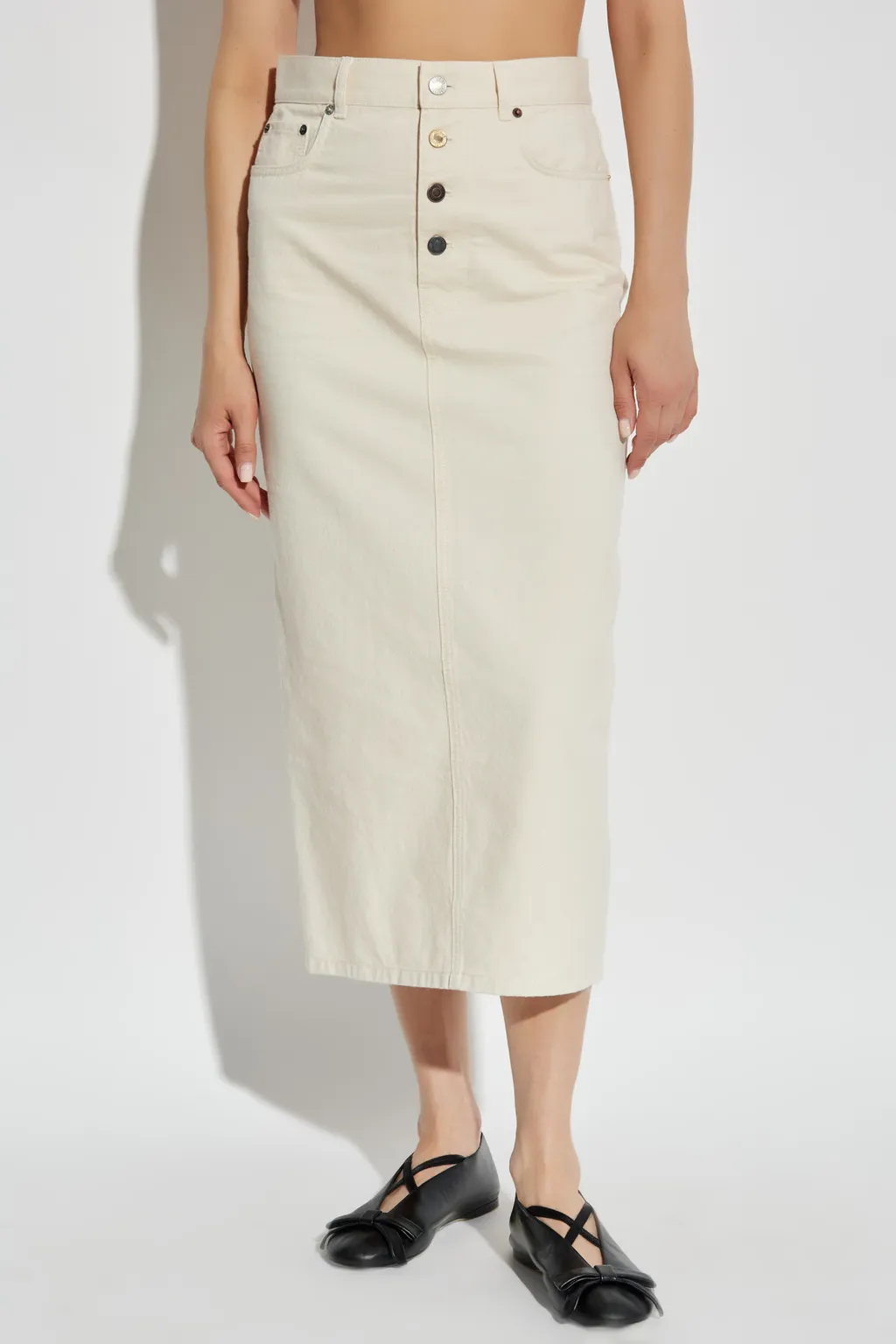 Button-Fastening Denim Skirt