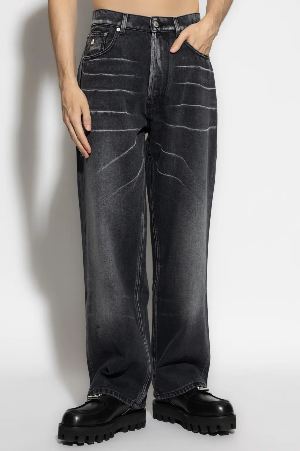 Logo-Plaque Faded-Wash Jeans