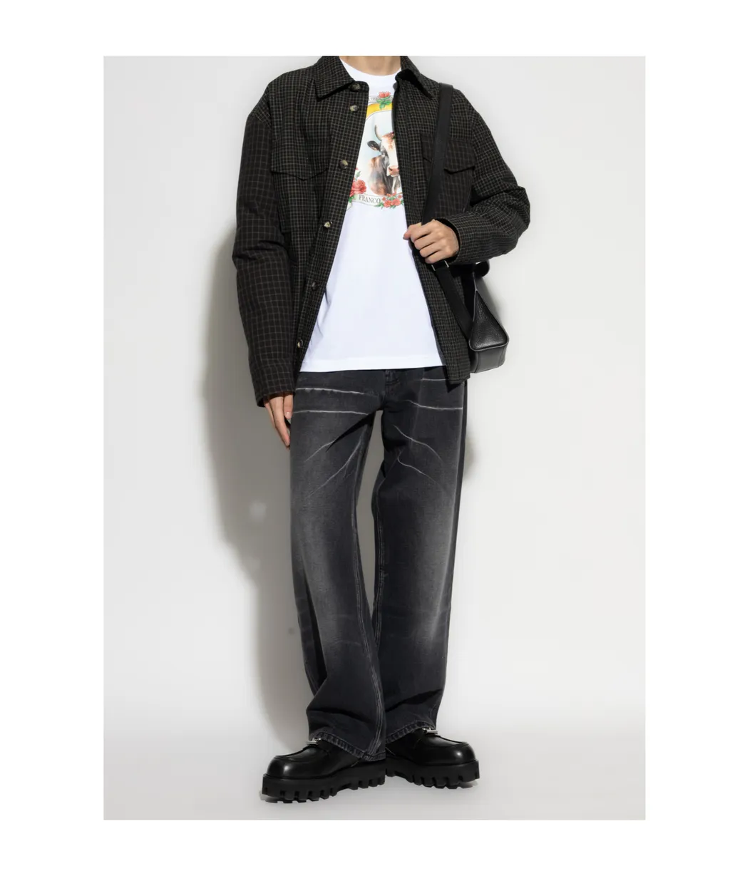 Logo-Plaque Faded-Wash Jeans