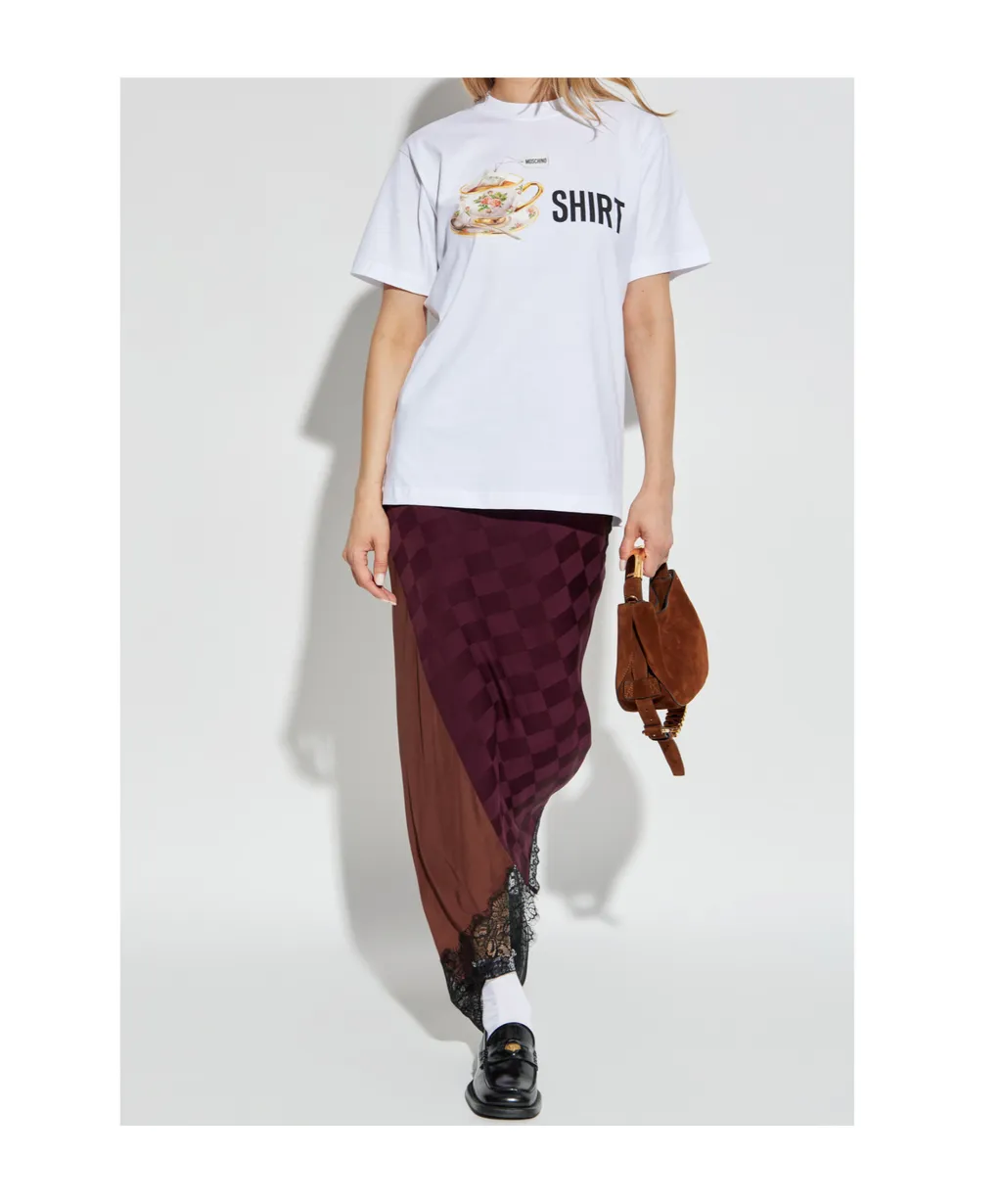 Checked Lace-Trimmed Asymmetric Skirt