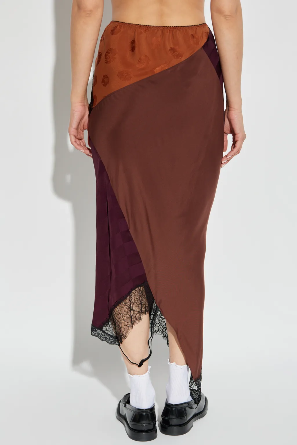 Checked Lace-Trimmed Asymmetric Skirt