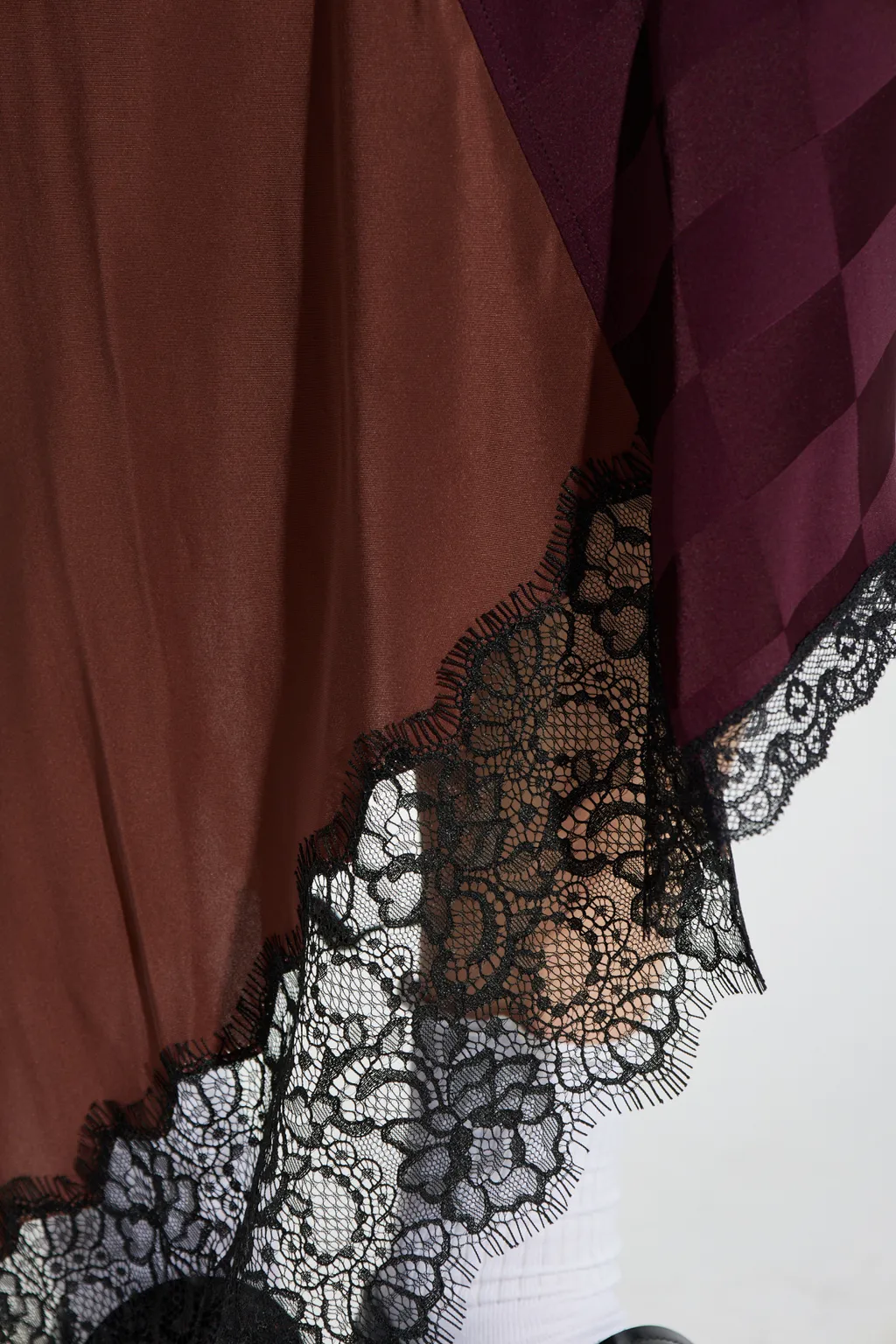 Checked Lace-Trimmed Asymmetric Skirt