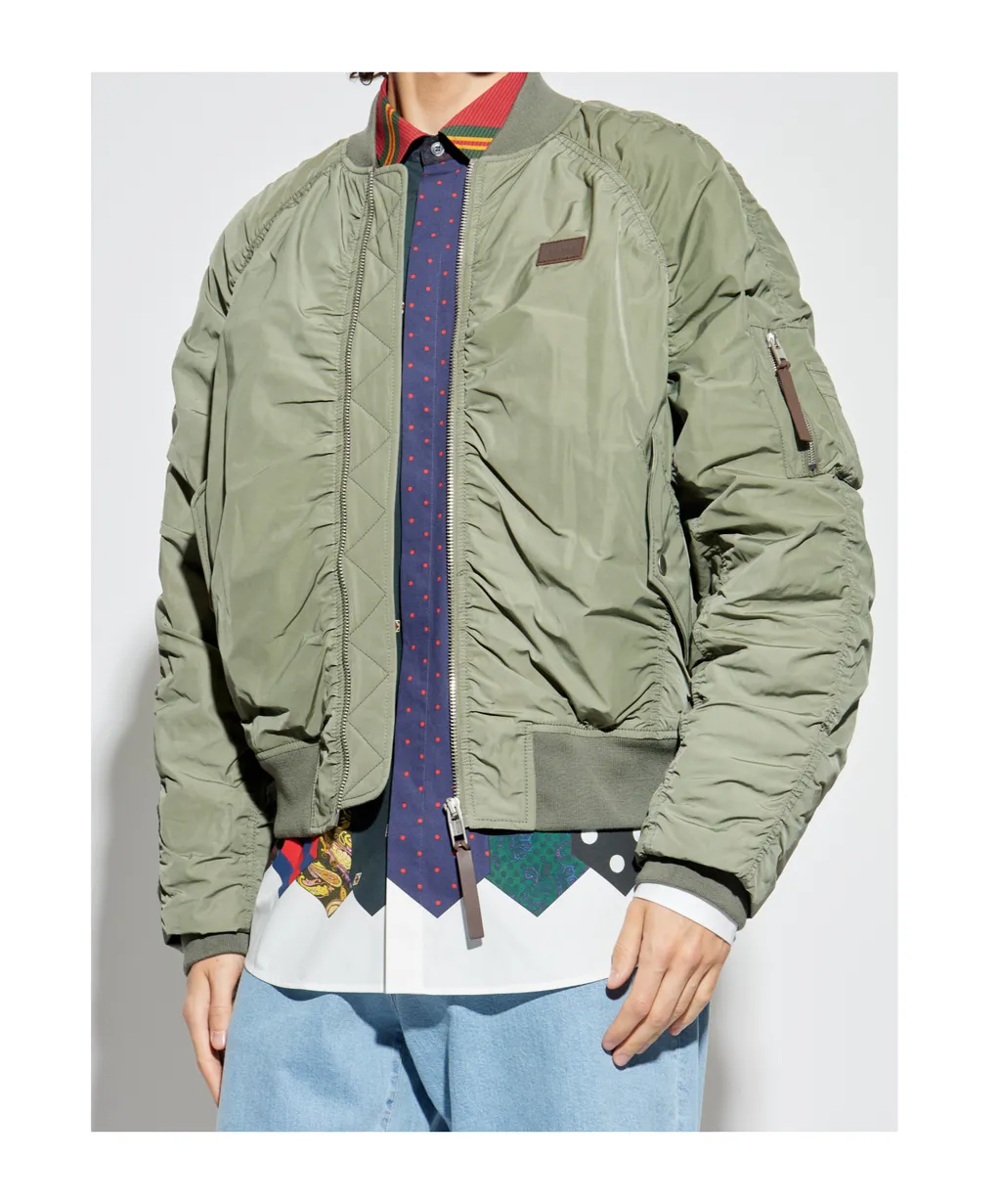 Ruched Zip-Up Bomber Jacket