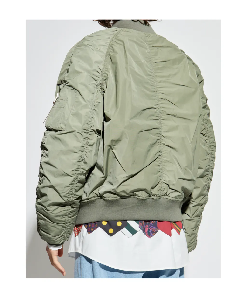 Ruched Zip-Up Bomber Jacket