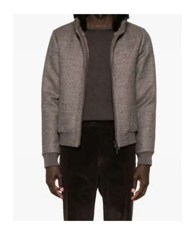 Shearling-Collar Zip-Front Jacket