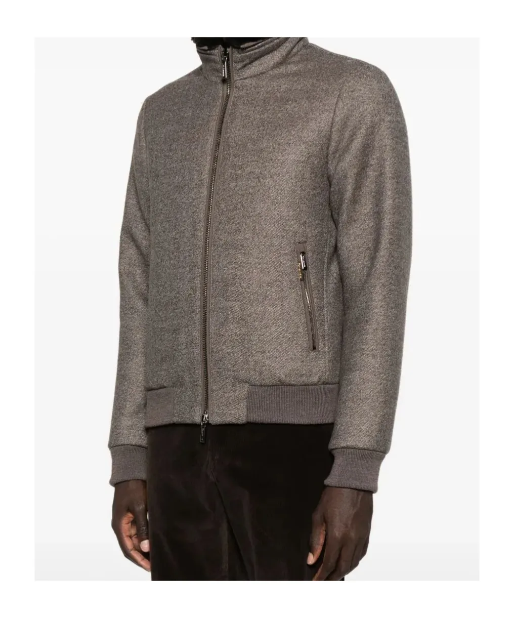 Shearling-Collar Zip-Front Jacket