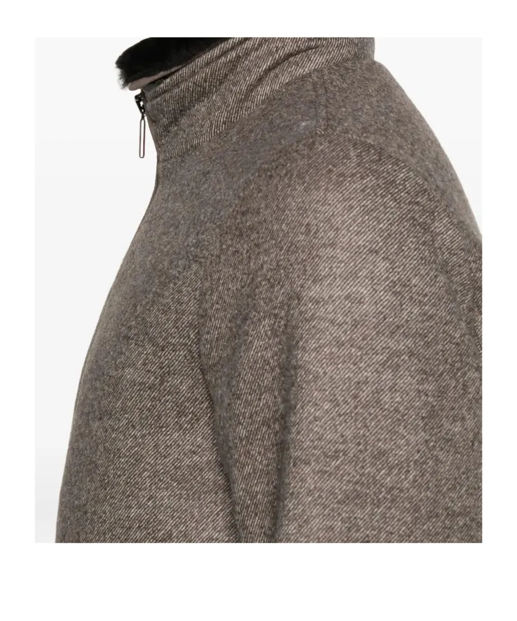 Shearling-Collar Zip-Front Jacket