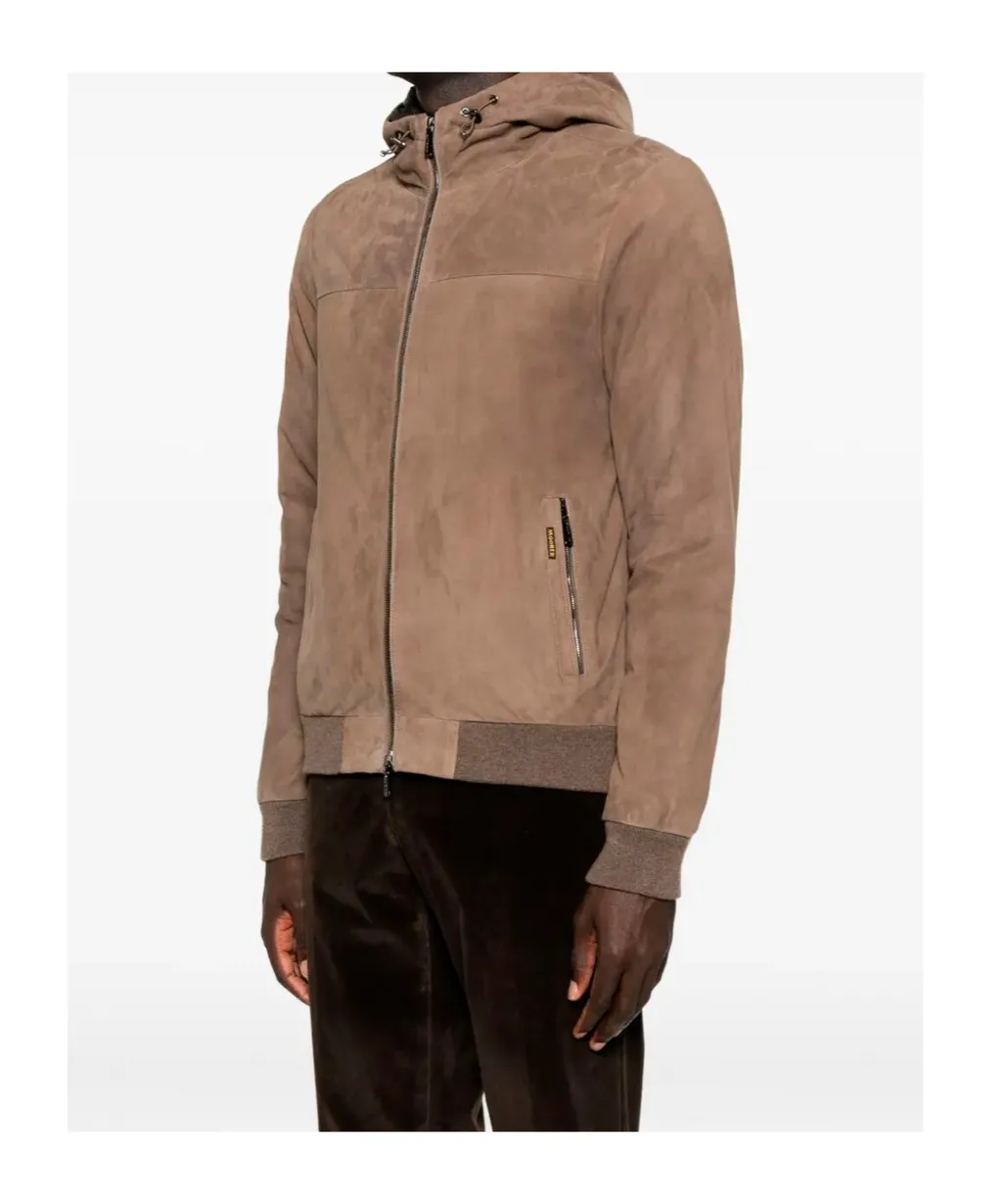 Suede Hooded Bomber Jacket