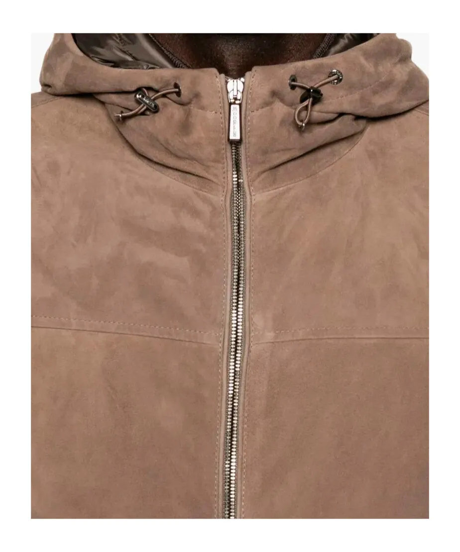 Suede Hooded Bomber Jacket
