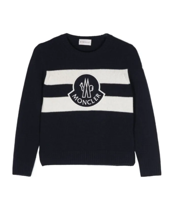 Logo Patch Striped Crewneck Jumper