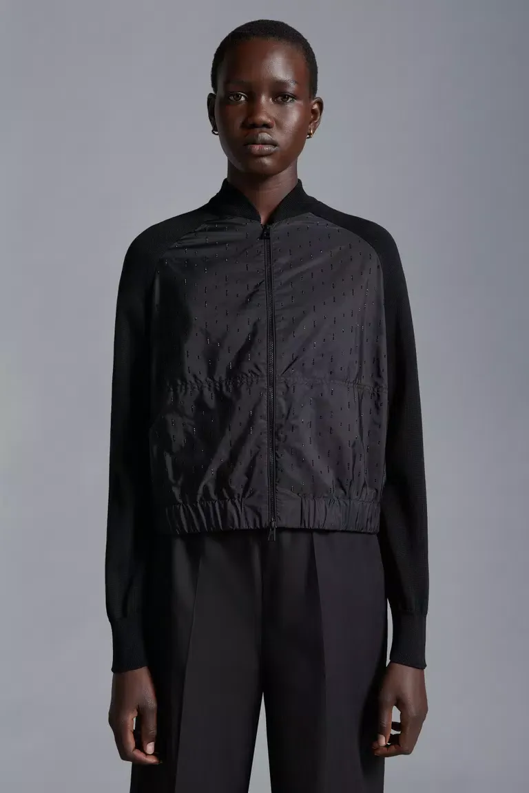 Crystal-Encrusted Zip-Up Cardigan
