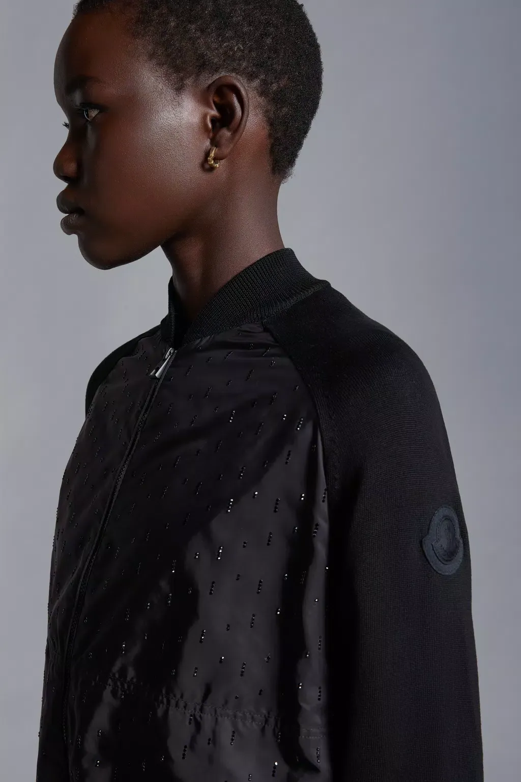Crystal-Encrusted Zip-Up Cardigan