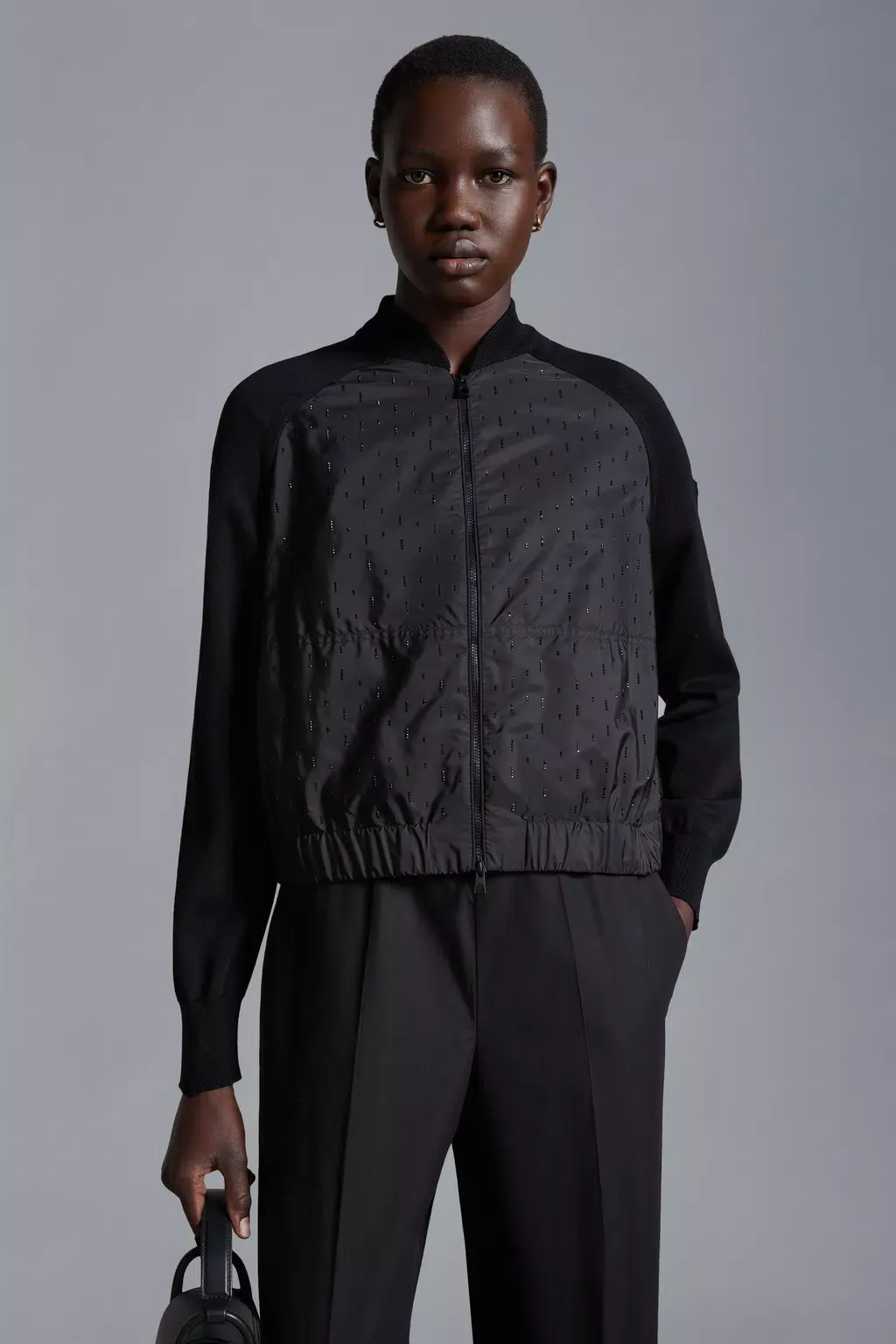 Crystal-Encrusted Zip-Up Cardigan