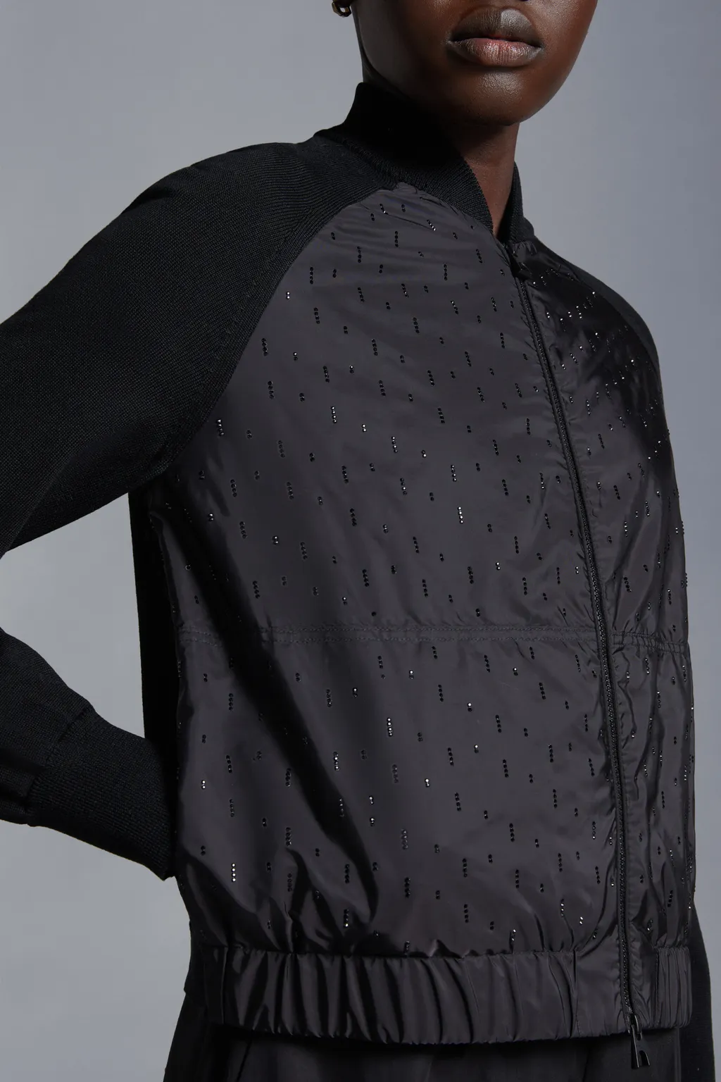 Crystal-Encrusted Zip-Up Cardigan