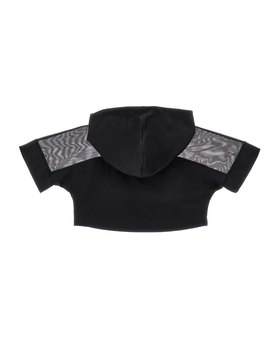 Sheer-Trimmed Cropped Hoodie
