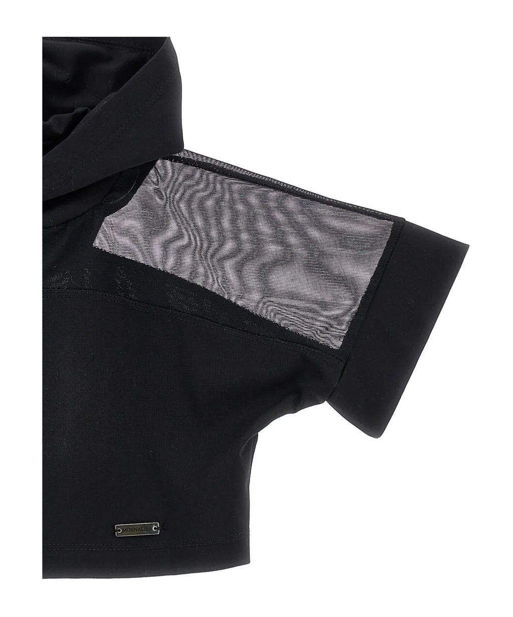 Sheer-Trimmed Cropped Hoodie