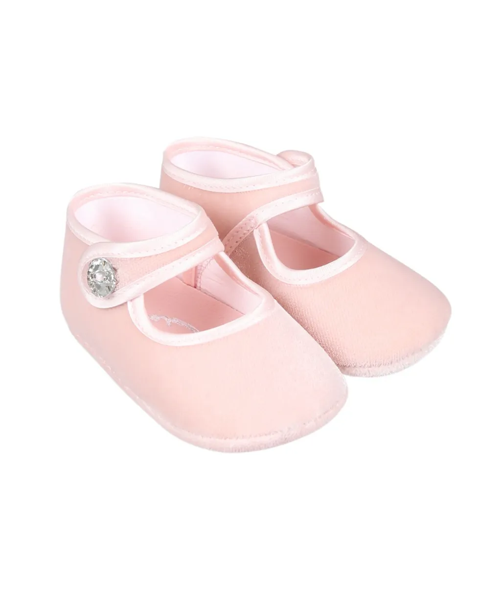Button-Strap Velvet Crib Shoes