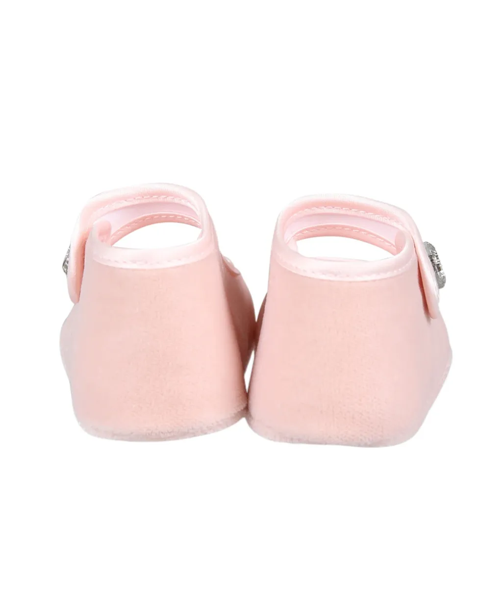 Button-Strap Velvet Crib Shoes
