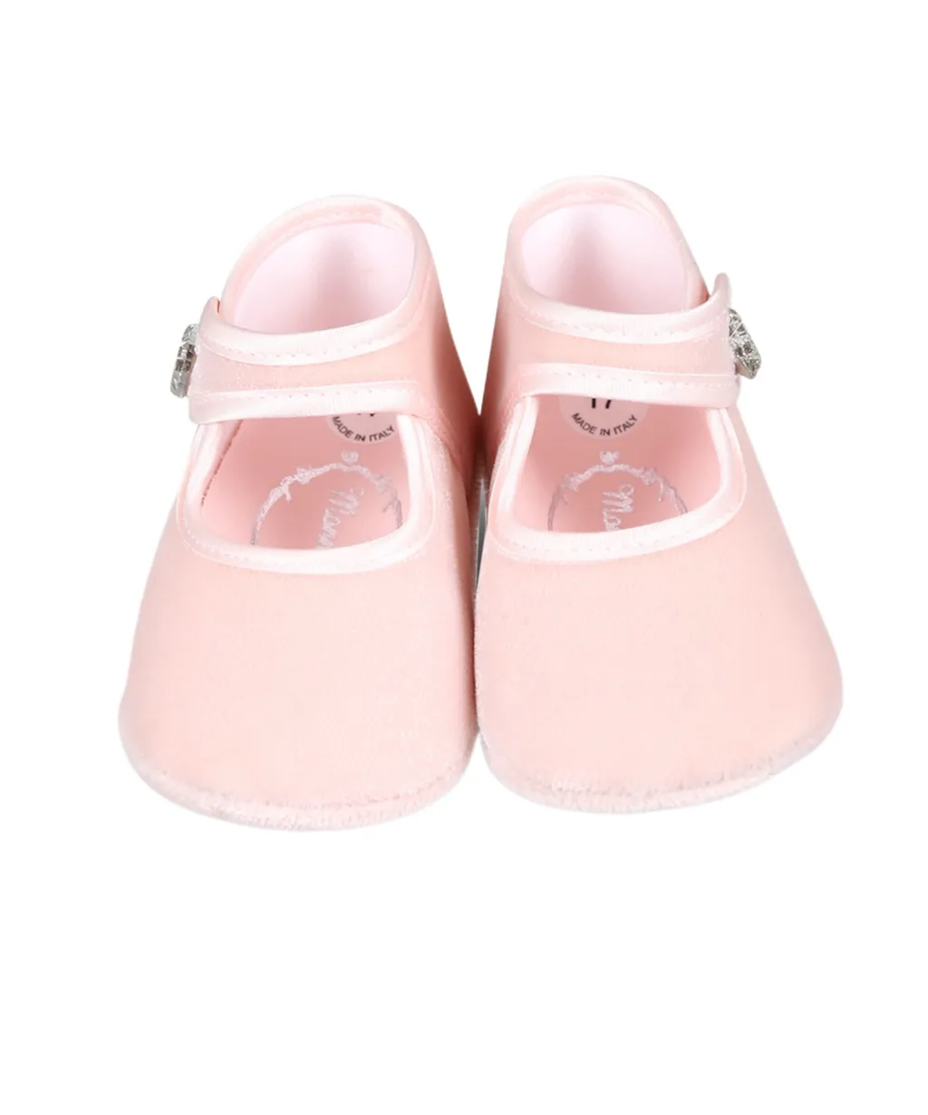 Button-Strap Velvet Crib Shoes