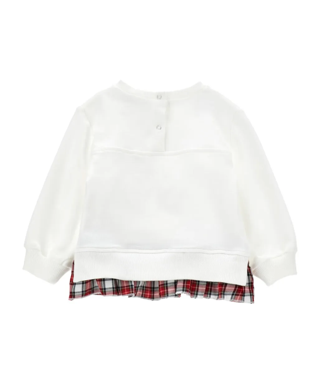 Teddy Bear Sweatshirt With Plaid Ruffles