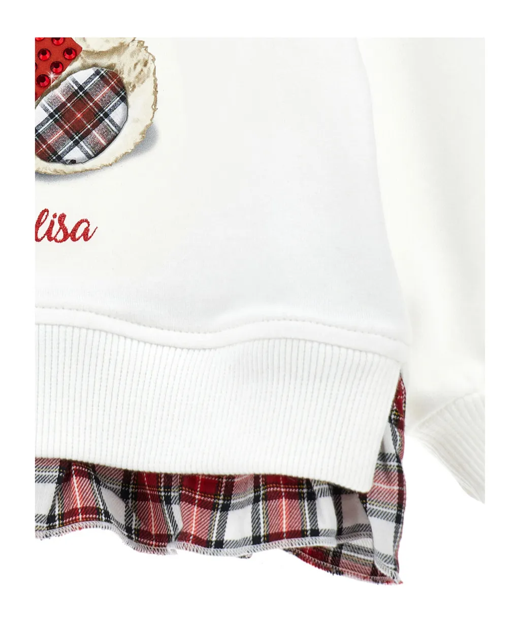 Teddy Bear Sweatshirt With Plaid Ruffles