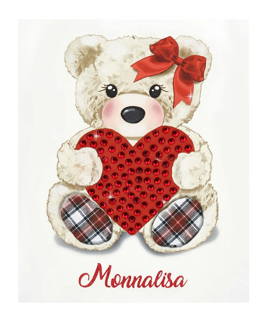 Teddy Bear Sweatshirt With Plaid Ruffles