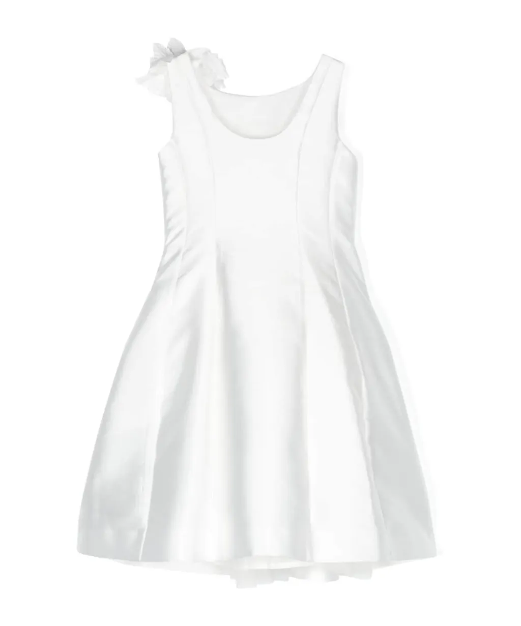 Floral-Appliqué Flared Dress
