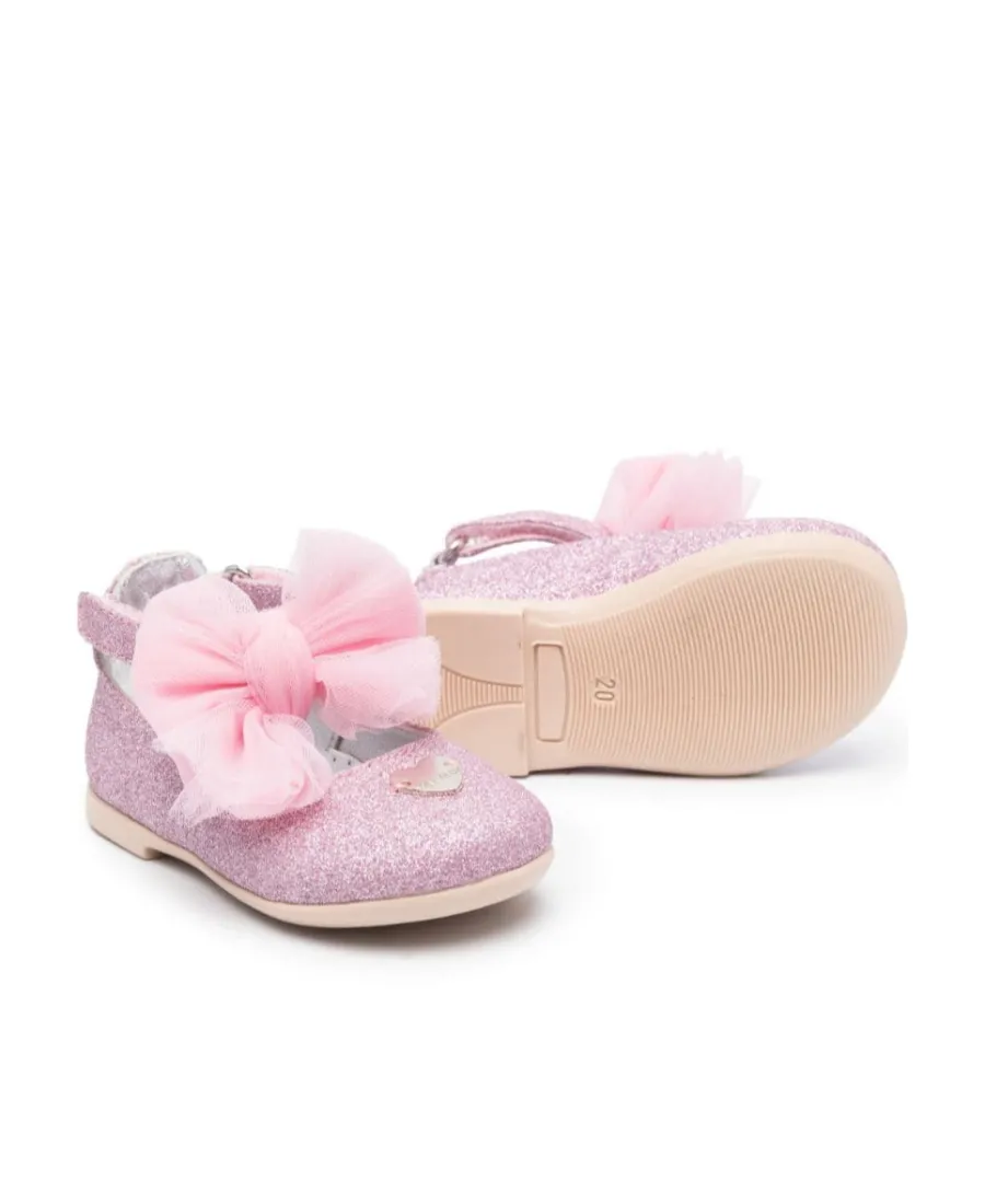 Oversized-Bow Glitter Ballerina Shoes