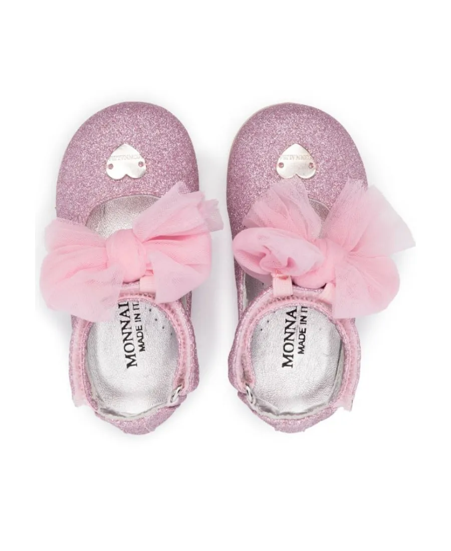 Oversized-Bow Glitter Ballerina Shoes