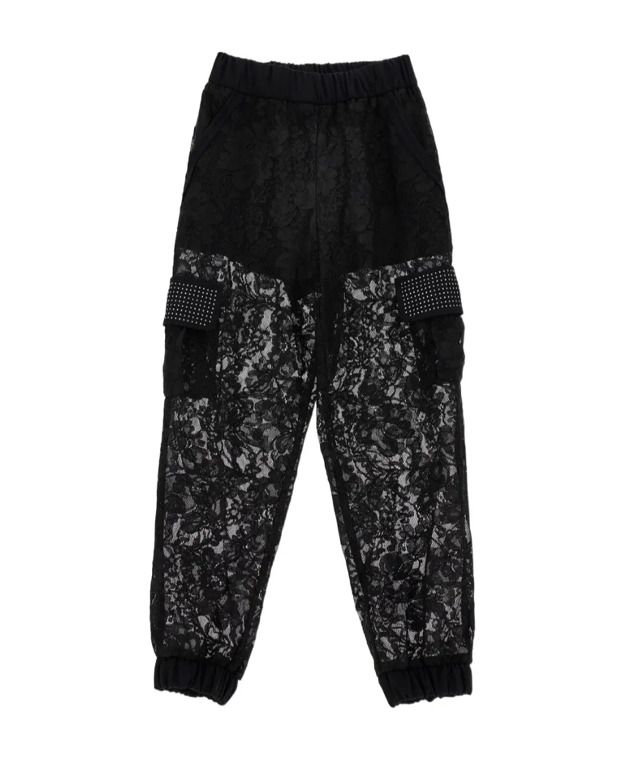 Lace-Overlay Trousers