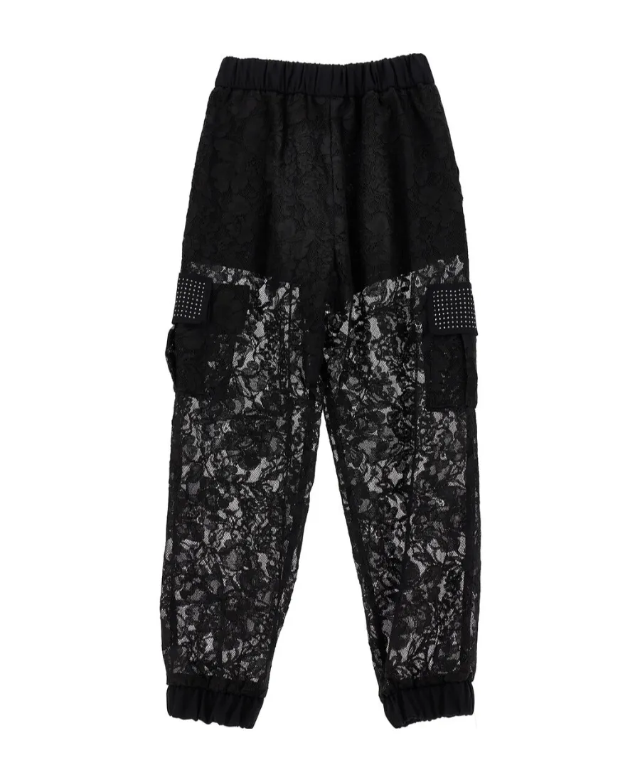 Lace-Overlay Trousers