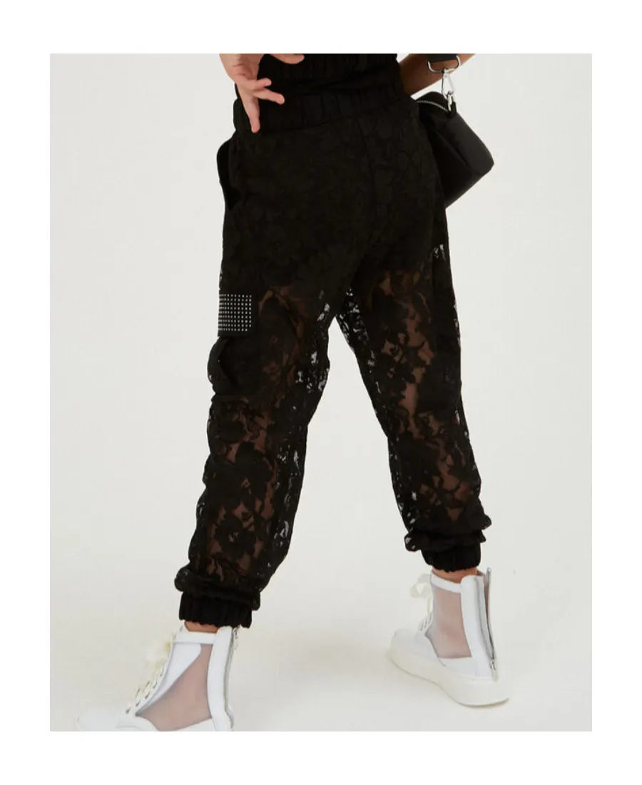Lace-Overlay Trousers