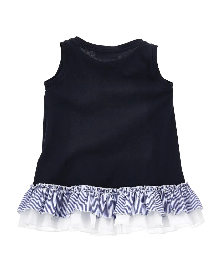 Embroidered Ruffle-Trim Mini Dress