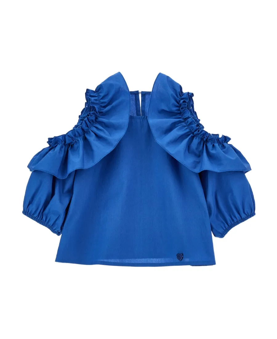 Round-Neck Ruffled Cut-Out Top
