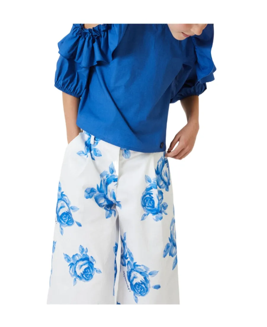Round-Neck Ruffled Cut-Out Top