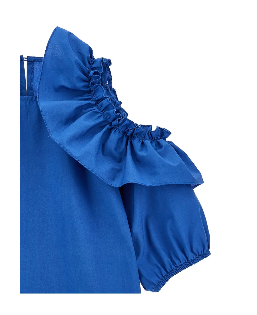 Round-Neck Ruffled Cut-Out Top