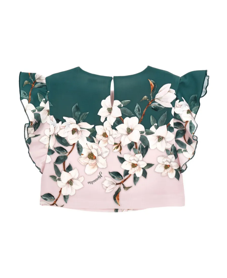 Floral Short-Sleeve Ruffled Blouse