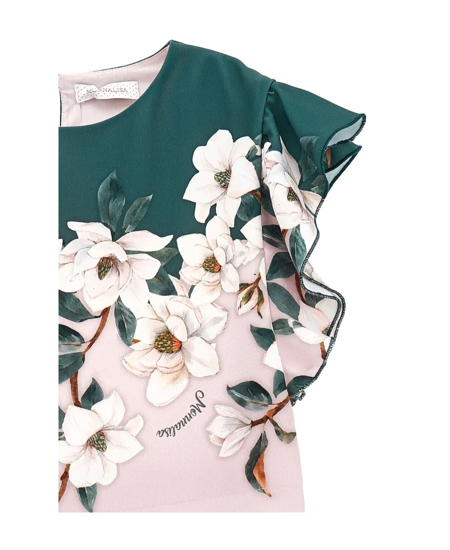 Floral Short-Sleeve Ruffled Blouse