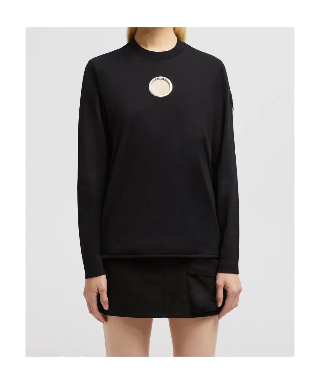 Long Sleeve Eyelet Cotton T-Shirt
