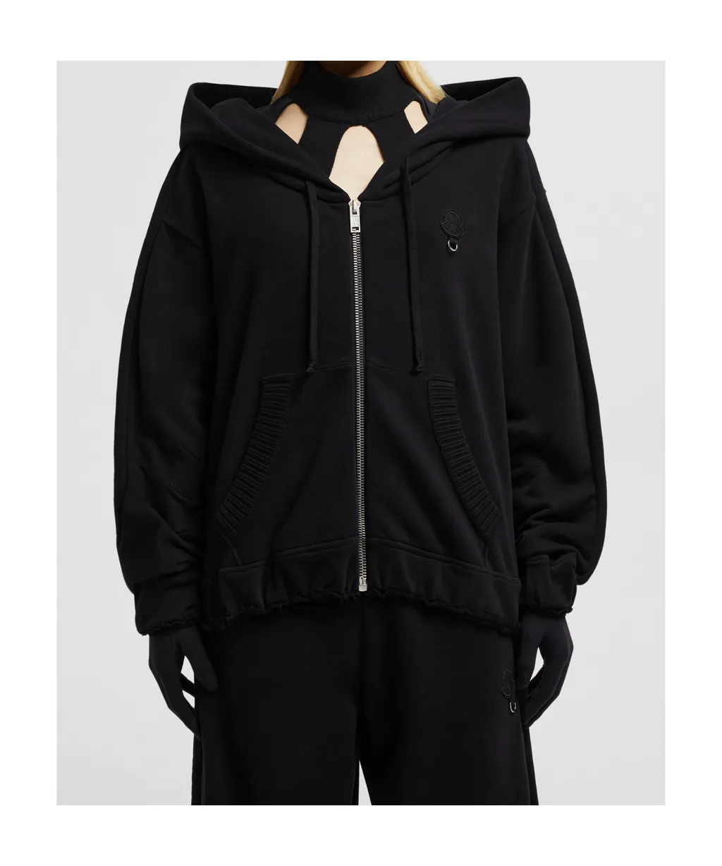 Zip-Up Eyelet Cotton Hoodie