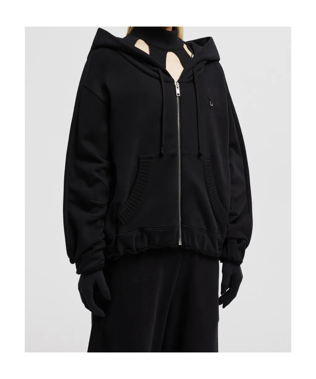 Zip-Up Eyelet Cotton Hoodie