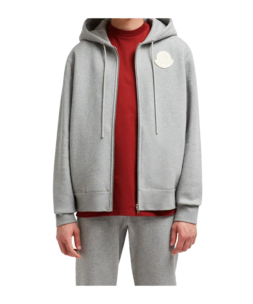 Logo Patch Zip-Up Drawstring Hoodie